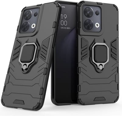 MobyDefend Hoesje - Geschikt voor Oppo Reno 8 - Dubbelgelaagde Pantsercase Met Standaard - Zwart