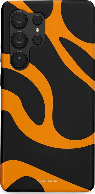Casetastic hoesje geschikt voor Samsung Galaxy S25 Ultra - Dubbellaagse bescherming - Katachtige Oranje Tijger Strepen - Fashion Case - Zwart Oranje
