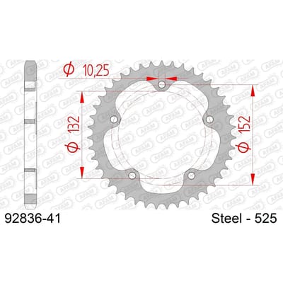 Stalen motortandwiel achteraan Afam 525 41 dents