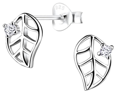 Joy|S - Zilveren elegante blad oorbellen - 5 x 7 mm - zirkonia - gehodineerd