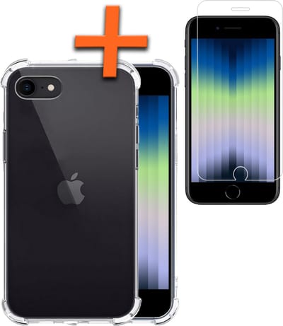Hoes - Met Screenprotector - Geschikt voor Apple iPhone SE (2022) - Sterk & Shockproof - Siliconen Case - Back Cover - Telefoon Hoes - Shock Proof - Transparant