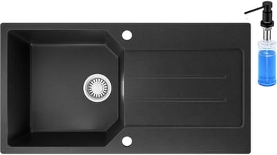 Anycee max Granieten Spoelbak 86x45CM - Spoelbakken Keuken Zwart Met Zeepdispenser - Spoelbak Met Planchet en Afdruiprek - Spoelbakken Incl. Sifon en Afvoerzeefje