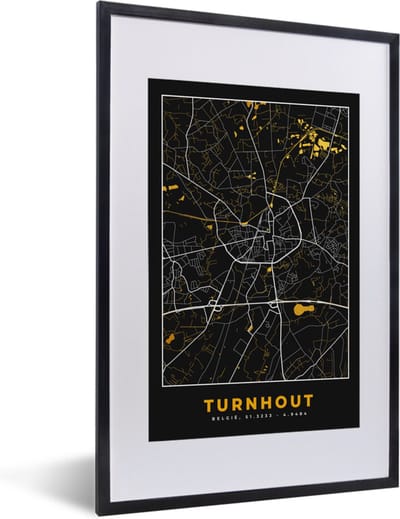 Fotolijst incl. Poster - Stadskaart - Turnhout - Plattegrond - Goud - Kaart - 40x60 cm - Posterlijst