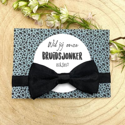 Kaart bruidsjonker met vlinderstrik - Wil jij onze bruidsjonker zijn? - Bruidsjongen vragen - Kleur