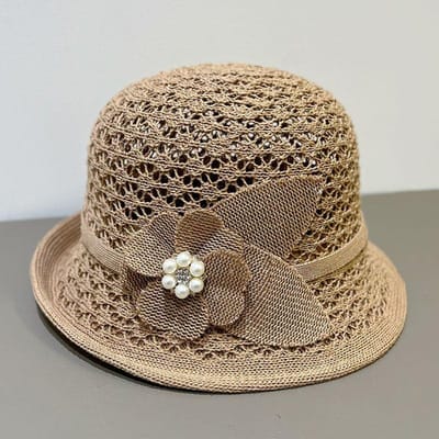 Nieuwe Elegante Hoge Hoed Lente en Zomer, Modieuze en Veelzijdige Geweven Zon Hoed met Opgerolde Rand Vissershoed M(56-58cm) kaki