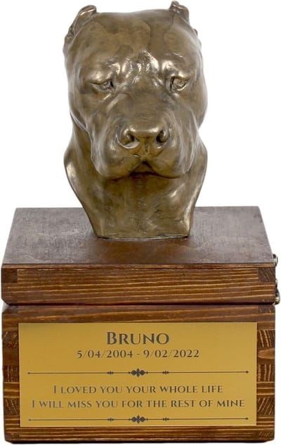 Dogo Argentino urn met beeldje - persoonlijke hondenurn voor as