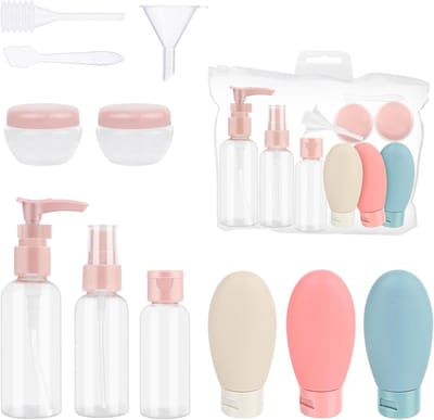 Famanu – Siliconen reisflessenset - lekvrije reisflessen - lekvrij - reisformaat - container met tas - lekvrij - reiscontainer voor toiletartikelen