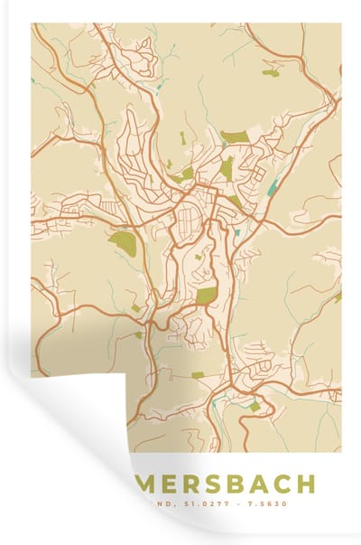 Muurstickers - Sticker Folie - Kaart - Gummersbach - Stadskaart - Plattegrond - Vintage - 20x30 cm - Plakfolie - Muurstickers Kinderkamer - Zelfklevend Behang - Zelfklevend behangpapier - Stickerfolie