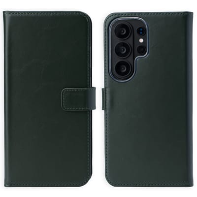 Selencia Hoesje - Geschikt voor Samsung Galaxy S26 Ultra - Echt Lederen Bookcase - Groen