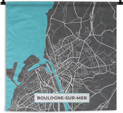 Wandkleed - Wanddoek - Boulogne-sur-Mer - Frankrijk - Plattegrond - Stadskaart - Kaart - 180x180 cm - Wandtapijt