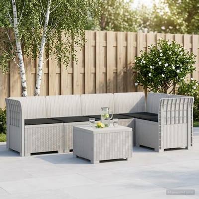 vidaXL - 5-Zits - Tuinbank - met - Kussens - Rattanlook - PP - Wit