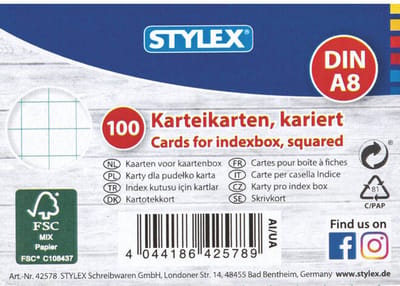 Stylex Systeemkaarten A8 | 100 Stuks | FSC®‑Gecertificeerde Kaarten | Index‑ & Studiekaarten