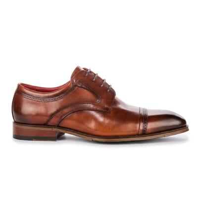 Justin Reess heren gepolijste bruine leren cap teen derby schoenen - Everett