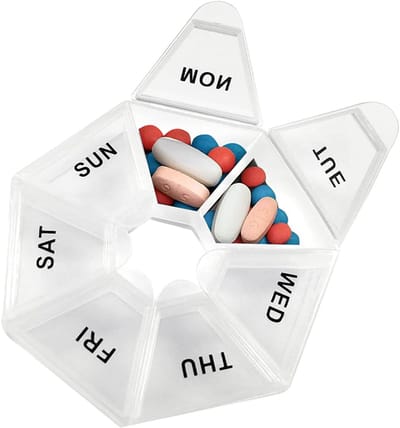 Pillendoos - Medicijnen doosje - Medicatie ordenen - Pillen doos - Weekplanner pillen - 7 dagen - Pill box - 7 compartimenten - Medicijn organiser - Grote vakken - Rond - Transparant - Jonyx
