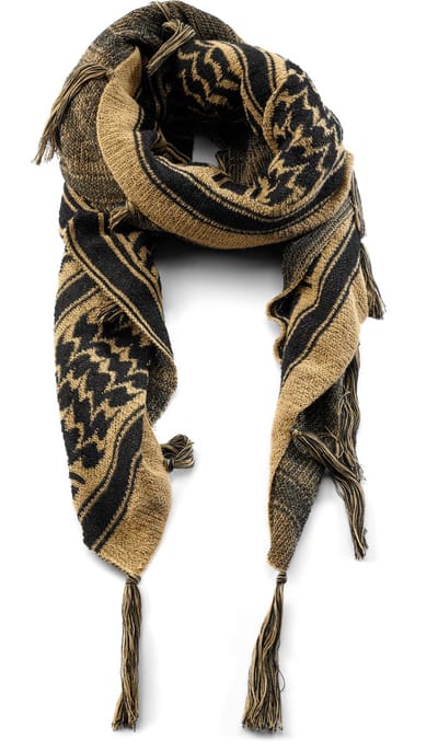 Zandkleurige en Zwart Geruite Bandana Sjaal