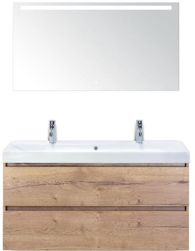 Maxx XL Badmeubelset 120 cm - Natuur Eiken - Wastafel Just Enkel 2 Kraangaten met LED Spiegel