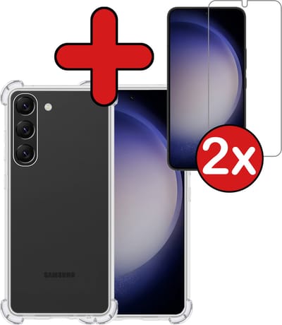 Hoesje - Met Screenprotector - 2 Stuks - Geschikt voor Samsung Galaxy S23 - Sterk & Shockproof - Back Cover - Siliconen Case - Telefoon Hoes - Shock Proof - Telefoonhoes - Transparant