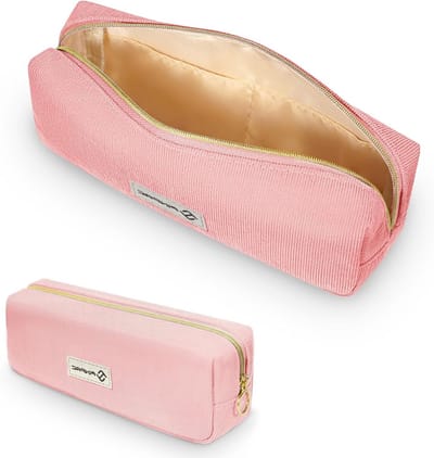 Grote Capaciteit Pennenetui voor School en Kantoor, Corduroy Tas met Brede Opening voor Jongens en Meisjes, Roze, Perfect voor Stationery Opslag