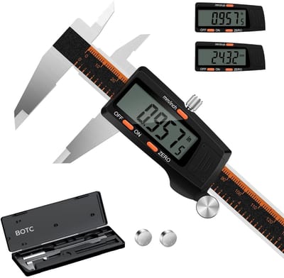 BOTC Digitale Schuifmaat - Nauwkeurig Meter - 150 MM - RVS - LCD Display - Inclusief Opbergcase & Batterij - Zwart/Oranje