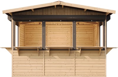 Timbela M150BZ - Houten marktkraam - 6 m² -263x336xH232 cm - met 5 afsluitbare rolluiken
