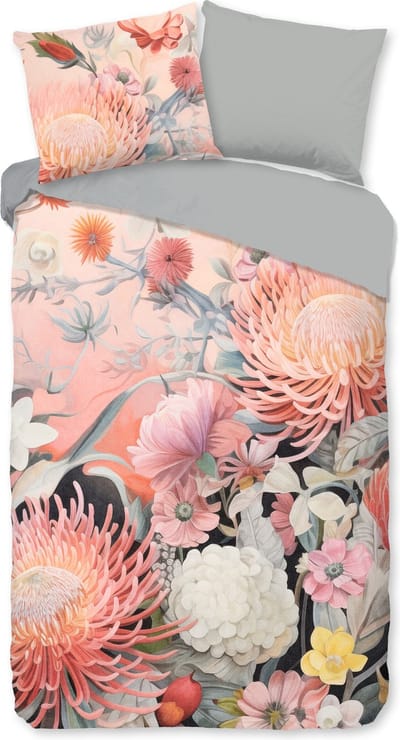 Good Morning dekbedovertrek bloemen - 1 persoons 140x200/220 cm - Perzik - 100% Katoen renforc�