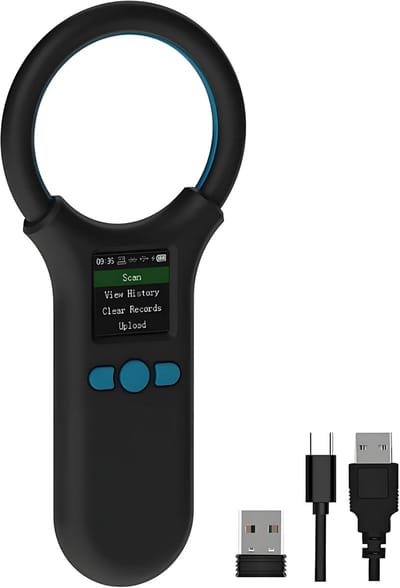 Chipreader huisdier - 1,44-inch TFT-scherm - gegevensopslag tot 500 items - geschikt voor het beheren van katten, honden, hamsters en andere huisdieren - 134,2/125 kHz dual-band - Bluetooth-connectiviteit beschikbaar - zwart