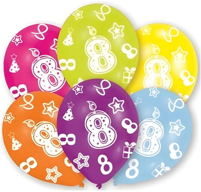 Amscan Ballonnen 8 jaar - 6x - 27 cm - verjaardag - leeftijd feestballonnen - Feestartikelen en versiering