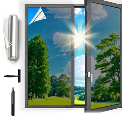 Dailygoods - Raamfolie, spiegelfolie, zonwering, hittebescherming voor binnen of buiten, zonder resten achter te laten, spiegelfolie, raam, hittebescherming, zelfklevend, uv-bescherming, zonwerende folie, 44,5 x