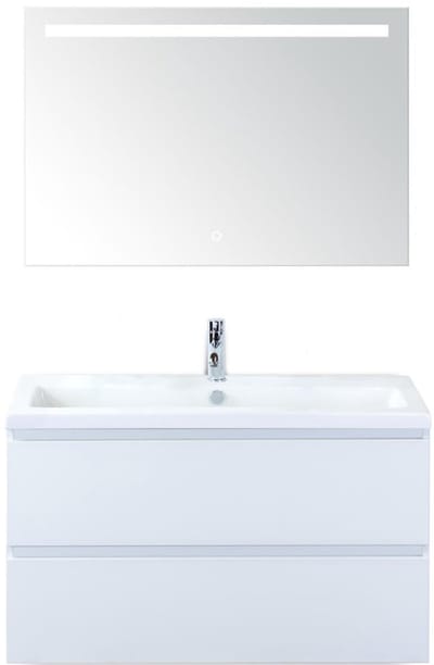 Vogue Badmeubelset 100 cm - Greeplijst in Kleur - Wit Hoogglans - Keramische Wastafel Wit 1 Kraangat met Sence Spiegel