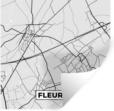 Muurstickers - Sticker Folie - Stadskaart – Zwart Wit - Kaart – Fleurus – België – Plattegrond - 100x100 cm - Plakfolie - Muurstickers Kinderkamer - Zelfklevend Behang XXL - Zelfklevend behangpapier - Stickerfolie