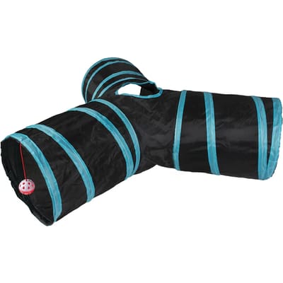 Duvoplus - Speelgoed Voor Dieren - Kat - Speeltunnel T-bone 80x25cm Blauw/zwart - 1st
