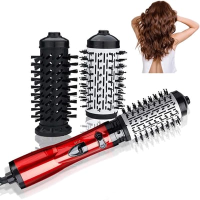 3-in-1 Heteluchtstyler – Draaiend – Anti-pluis – 2 borstels – Steilen, Drogen, Krullen (Rood)