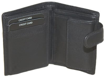Oi zwarte leren herenportemonnee / kleine hoog model billfold met lip om af te sluiten / herenbeursje voor veel pasjes / RFID SAFE / zwart leer / 562