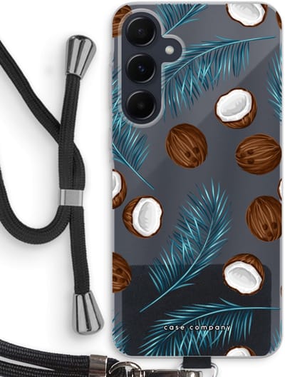 Case Company® - Hoesje met koord geschikt voor Samsung Galaxy A55 hoesje met Koord - Kokosnoot - Telefoonhoesje met Zwart Koord - Bescherming aan alle Kanten en Over de Schermrand