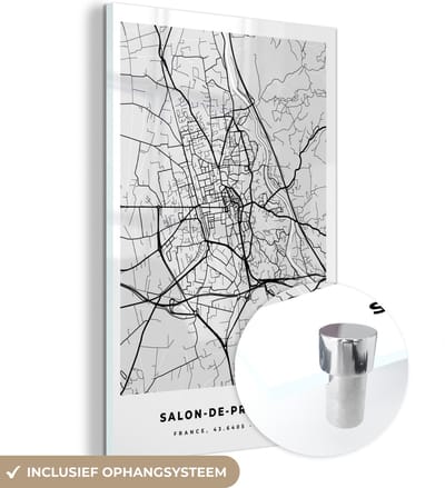 MuchoWow® Glasschilderij 120x180 cm - Schilderij acrylglas - Plattegrond - Kaart - Stadskaart - Frankrijk - Salon-de-Provence - Foto op glas - Schilderijen