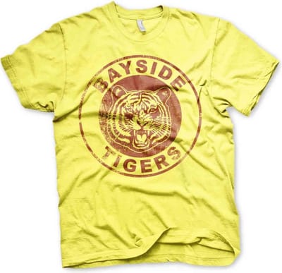 Saved By The Bell Heren Tshirt -S- Bayside Tigers Washed Logo Geel
