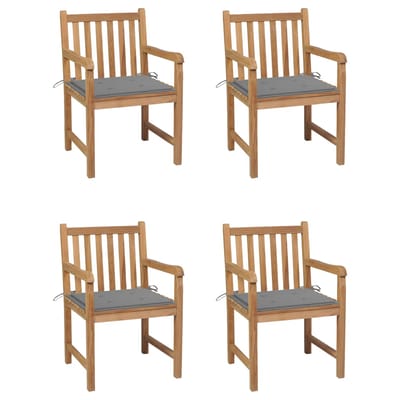 vidaXL - Tuinstoelen - 4 - st - met - grijze - kussens - massief - teakhout