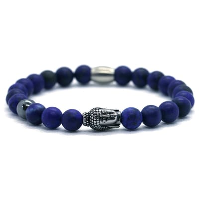 IbizaMen KIDS- jongens - armband - edelsteen - blauw - agaat - 6mm - buddha RVS