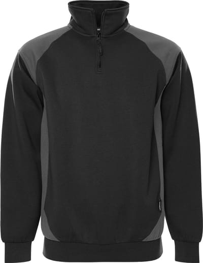 Fristads Sweater met korte rits 7048 GSM - Zwart/Grijs - 2XL