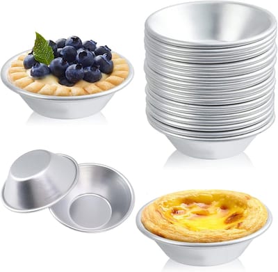 KZQ 12-delige herbruikbare aluminium taartvormpjesset - Mini cakevormpjesset - Keukenvormpjesset - Mini ronde cakevormpjesset - Geschikt voor het bakken van taarten en andere gerechten - Inclusief dessertmaakset