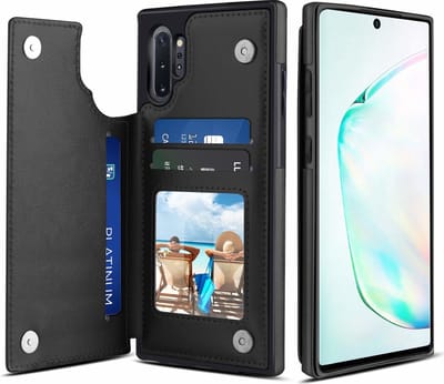 ShieldCase Wallet case geschikt voor Samsung Galaxy Note 10 plus - Leren bookcase met ruimte voor meerdere pasjes - Klaphoesje - Te gebruiken als standaard - zwart