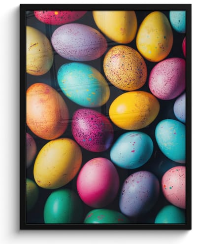 Poster in lijst - Fotolijst 50x70 cm - Posters - Kleurrijk - Paaseitjes - Spetters - Posterlijst zwart - Decoratie - Wanddecoratie woonkamer - Muurdecoratie slaapkamer