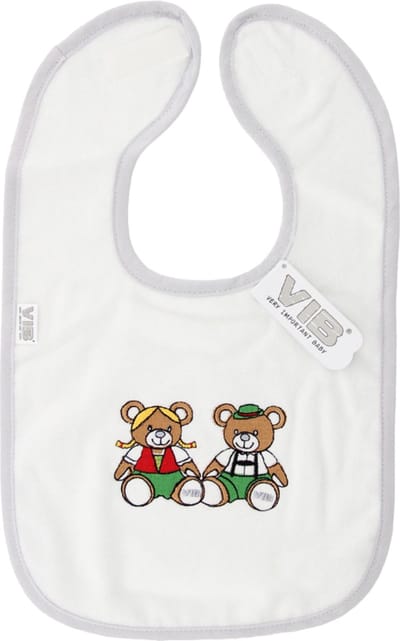 VIB® - Slabbetje luxe velours - Tiroler bears wit/ grijs - Babykleertjes - Slabbetjes - zwangerschap aankondiging - baby aankondiging