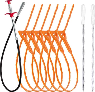 Bondoo Ontstoppingsveer set 9 stuks - Geschikt voor Douche, Keukenafvoer, WC & Wasbak - Gootsteenontstopper - Rioolreinigersveer - Afvoer Ontstopper - Rioolveer - Drain Cleaner - Rioolontstopper