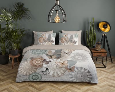 HIP dekbedovertrek mandala�s met veren en vlinders - 1 persoons 140x200/220 cm - Grijs - 100% Katoen satijn