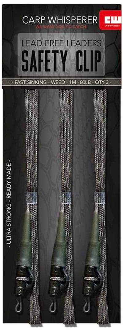 Carp Whisperer - Safety Clip Leaders - 3 stuks - Weed