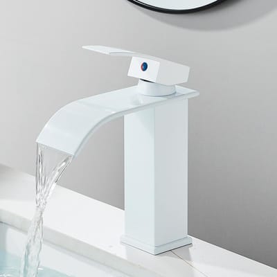Matzwarte waterval wastafelkraan, enkele hendelmengkraan, warm en koud water wastafelkraan voor badkamerwastafelmengkraan white