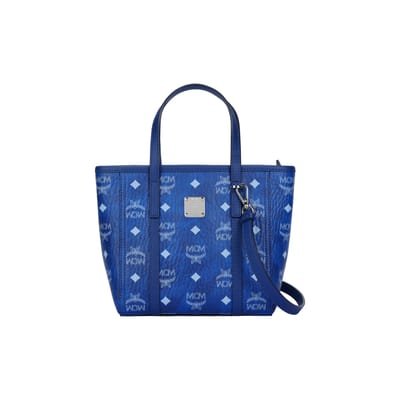 MCM Zilverkleurige Metalen Hardware Kunstleer Tote Boodschappentas Mini Dames tote tassen Blauw MWPFAMT081F001 Basic Set (Bag+Dust Bag) blue
