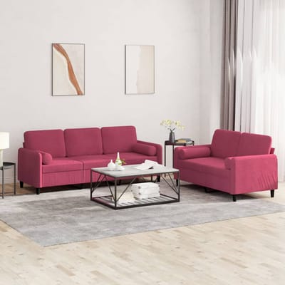 vidaXL - 2-delige - Loungeset - met - kussens - fluweel - wijnrood