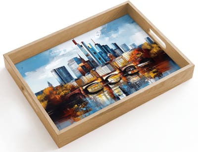 Dienblad hout 40x30 cm - Schootdienblad - Bomen Frankfurt- Stad - Skyline - Brug - Borrelplank rechthoek - Plateau dienbladen